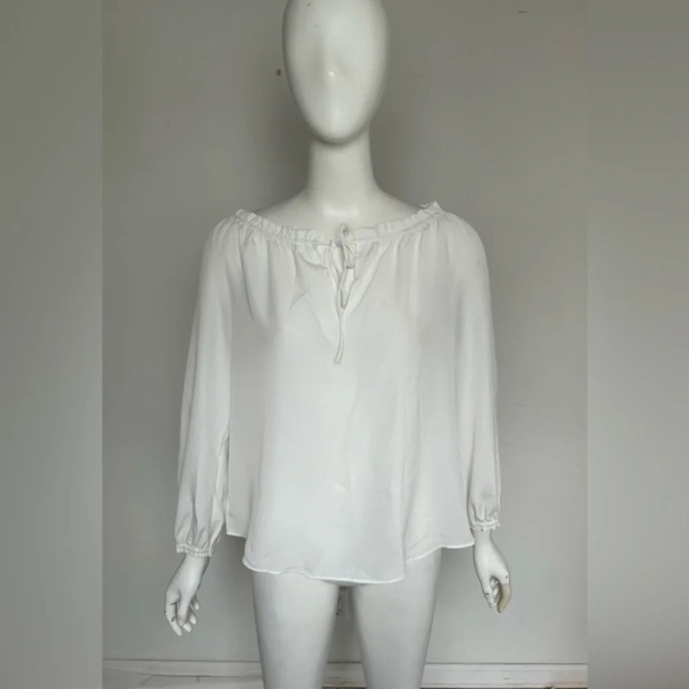 Joe Fresh Women's Top Small White Long Sleeve Adjustable Neck Blouse S NWOT